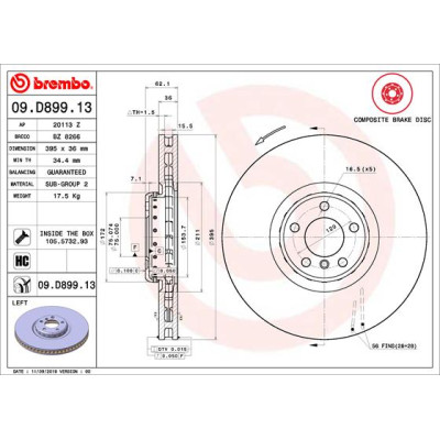 Tarcza hamulcowa przód lewa BMW E70 E71 M X6 X5 F15 F16 25dX 30dX 35iX 35dX 50iX M50dX - 34116789069
