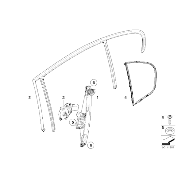 Siłownik szyby tylny prawy BMW E90 E91 316 318 320 323 325 328 330 335 - 51357140590